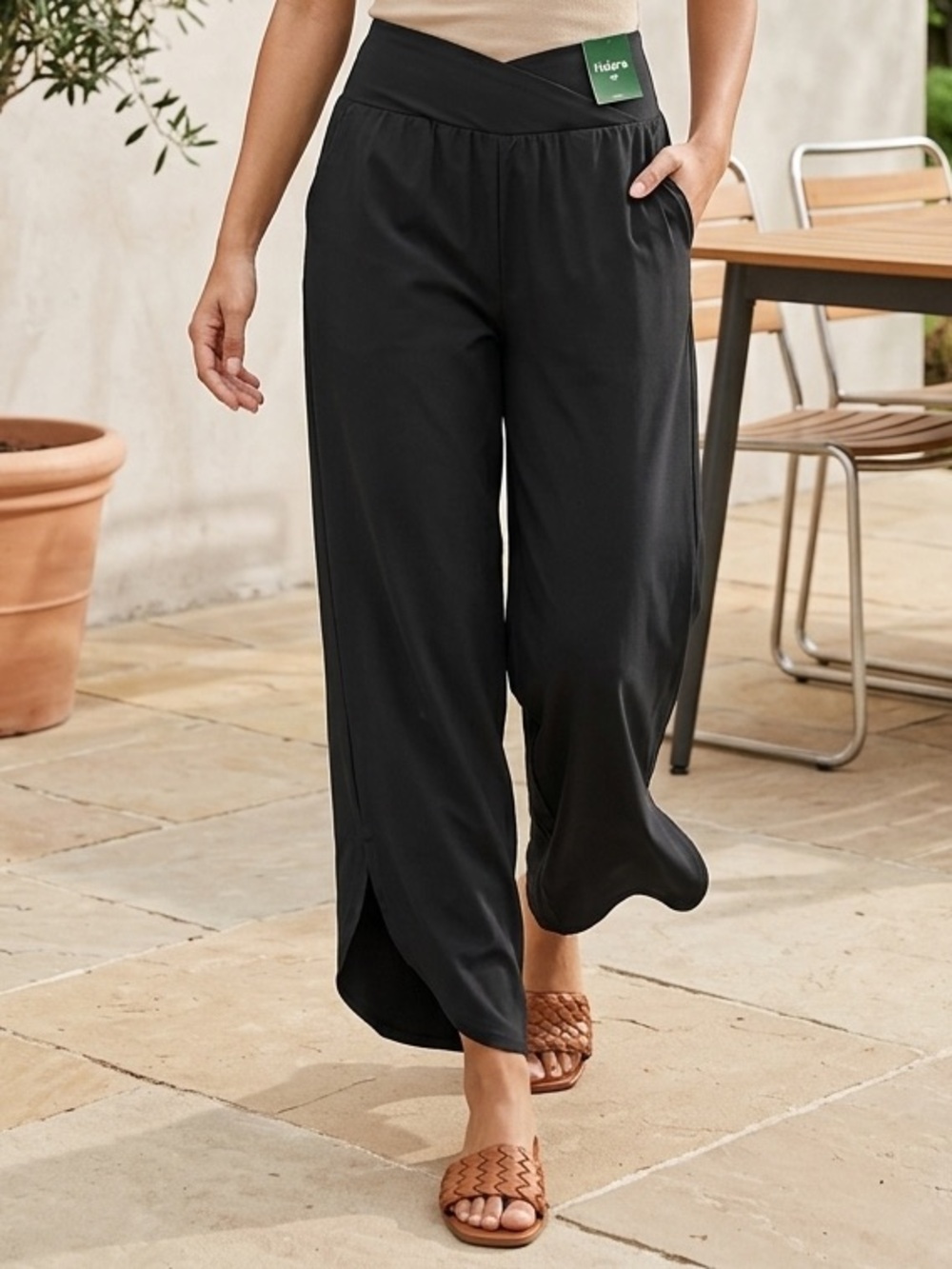 HALARA Black Breezeful High Waisted Crossover Quick Dry Resort Pants Size M